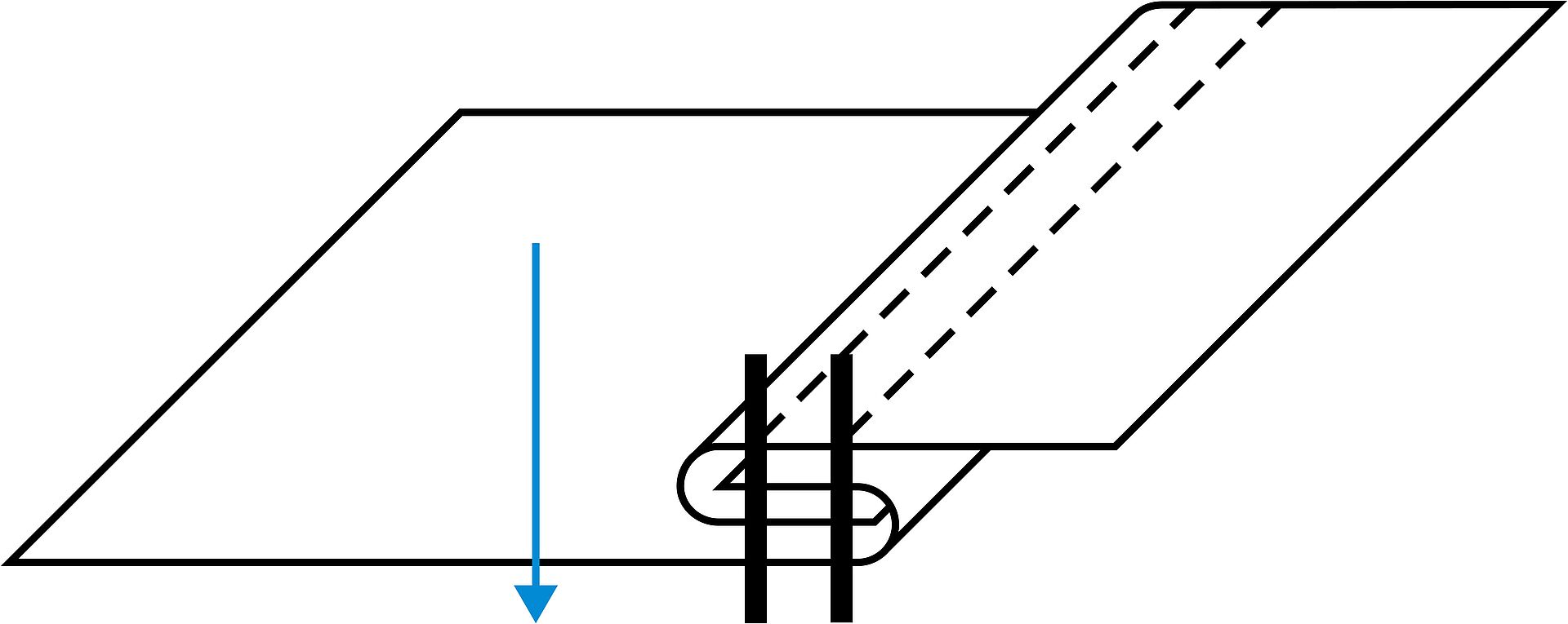 Seam position with felled seam