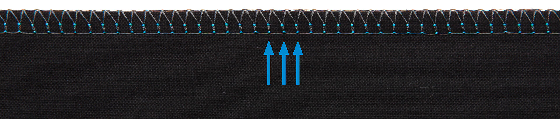 Detailed view of the needle thread loops on the bottom of the seam for stitch type 514